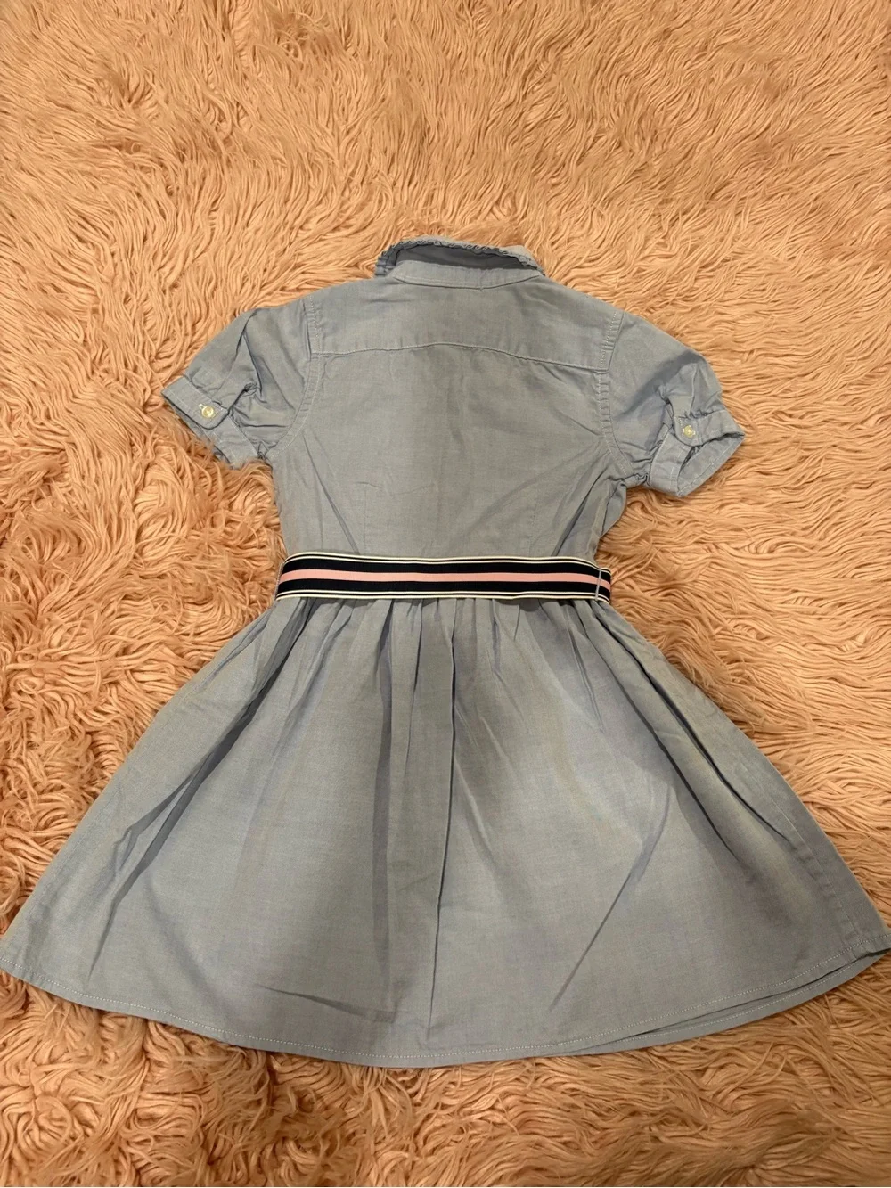 Ralph Lauren Light Blue Cotton Shirt Dress with Striped Ribbon Belt